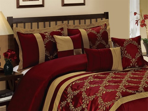 HIG 7PC Comforter Set Bed in a Bag Taffeta Fabric Embroidered Bed for Room Decor - Picture 6 of 16