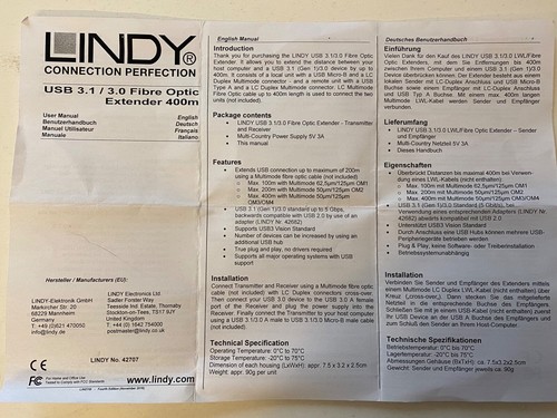 LINDY No.42707 USB 3.1/3.0 Fibre Optic Extender 400m. - Bild 5 von 5