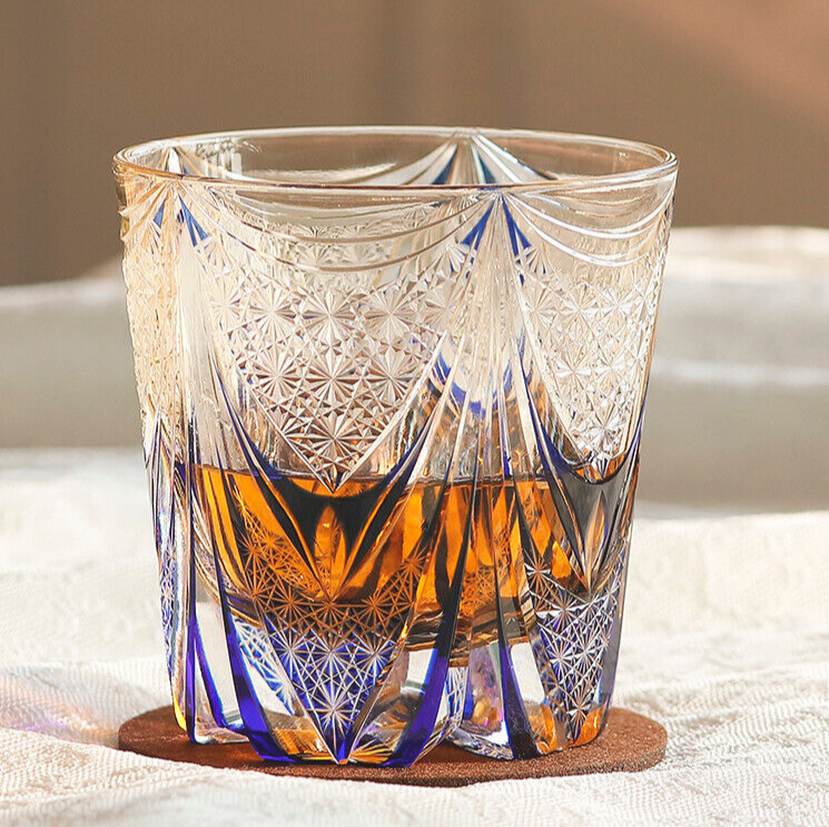 Japanese Style Hand Carved Crystal Glass Cup Tumbler Whisky Glass Gifts 320ml-image