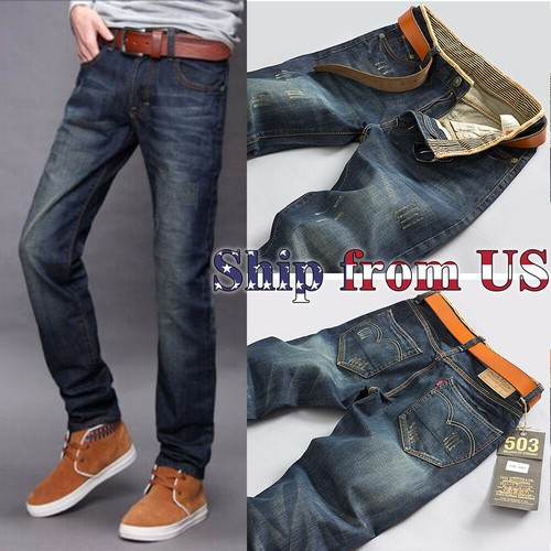 Man's Casual Denim Straight Slim Fit Combat Cargo Jeans Joggers Workout Trousers