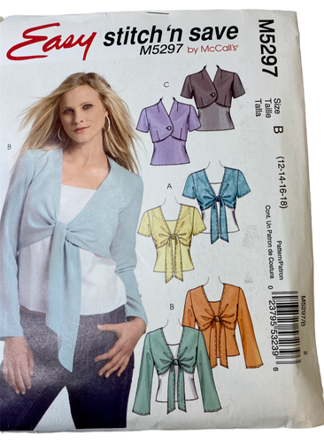 Easy Stitch n Save McCalls M5297 Shrug Pattern Size B 12 to 18 Uncut