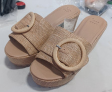 Women's Victoria Open Toe Wedge Heels Tan - A New Day Size 6 B-490