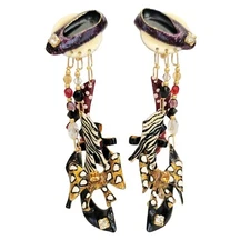 Lunch At The Ritz Rhinestone Shoe, Pumps, Stiletto Dangle Clip-On Earrings, Sign