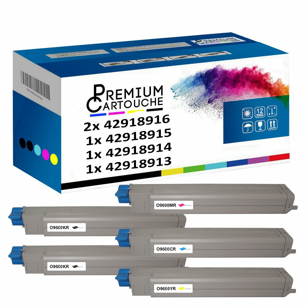 Toner 42918916 noir et couleur compatible OKI lot de 5 pour imprimante laser