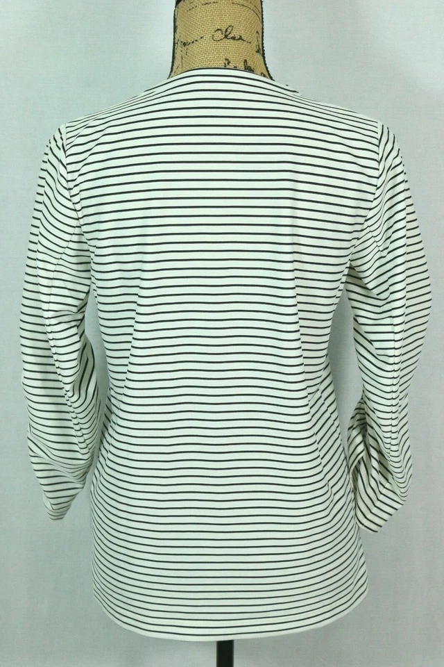 Camiseta Donna Karan New York Etiqueta Negra Rayas XXS Manga Reunida Ajuste Drapeado Foto 3 de 4