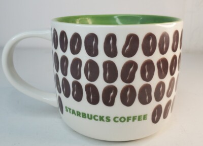 Starbucks 2009 Coffee Bean Mug /12 oz. cup Green Interior Bone China 