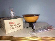 Vintage 1983 Cooks Tools Chocolate Fondue Set w/ 4 Forks in NIB never Used Vtg