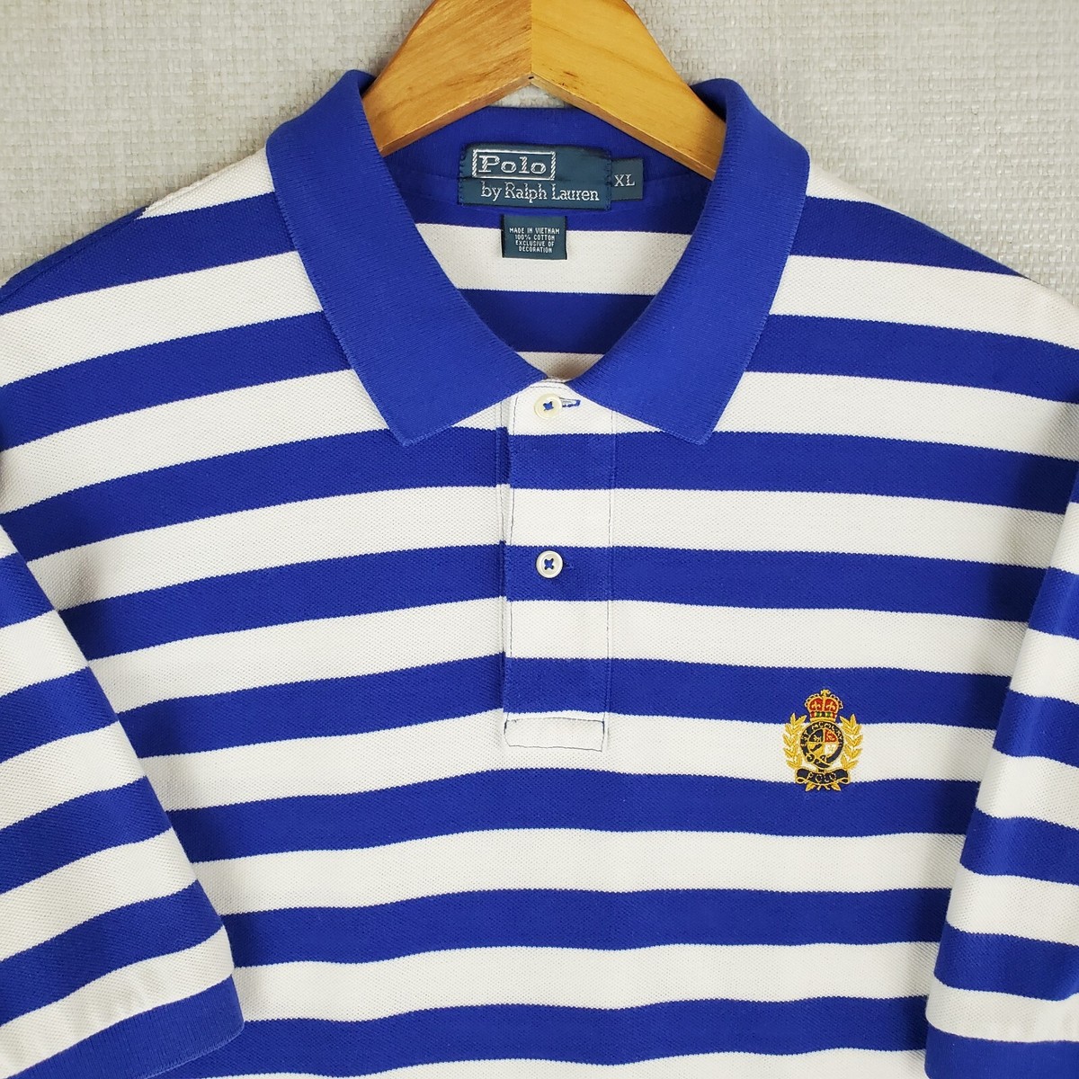 VTG POLO RALPH LAUREN Size XL Mens Blue/White Sailor Stripe Polo
