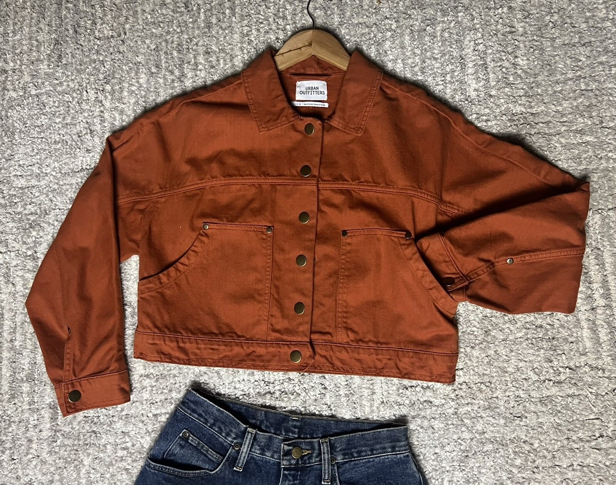 Urban Outfitters Jean Jacket Orange Oversized Collared Button Up