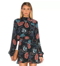 ASTR the Label Floral Mock Neck Long Sleeve Romper Black Red Teal Small