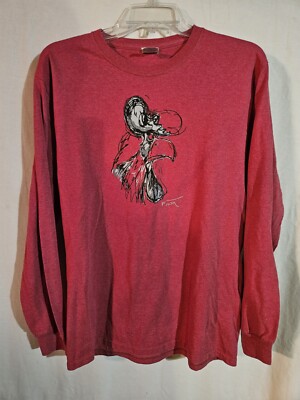 Vintage Jerzees Rooster Graphic Print Long Sleeve T-Shirt In Red
