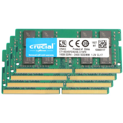 Lot of 4 Crucial 64GB(4x16GB) 2400MHz DDR4 SODIMM PC4-19200 2Rx8