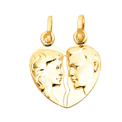 14K Real  Yellow Gold Broken Heart Pendant Collection For Men Women 