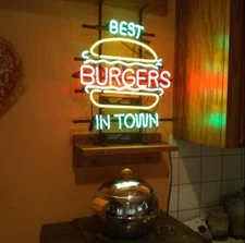 Best Burgers In Town Hamburger 20"x16" Neon Light Sign Lamp Open Display Decor