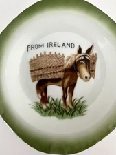 Vtg Ireland Donkey with Basket Irish Green Ceramic Ashtray Trinket Dish Plate