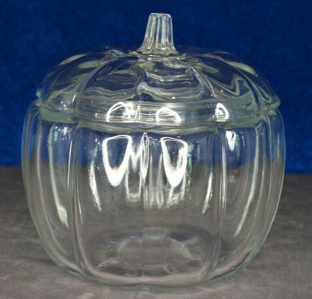 Vintage Clear Glass Pumpkin Cookie Candy Jar with Lid 7" eBay