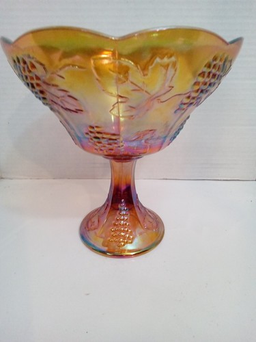 Vintage Ringelblume Indiana Karnevalsglas ""Ernte Traube"" SOCKEL. KOMPOTT. SCHÜSSEL - Bild 3 von 10