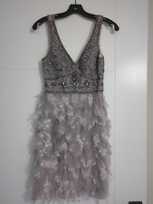 NWT Sue Wong N0379 platinum Cocktail evening prom social PETAL dress 0