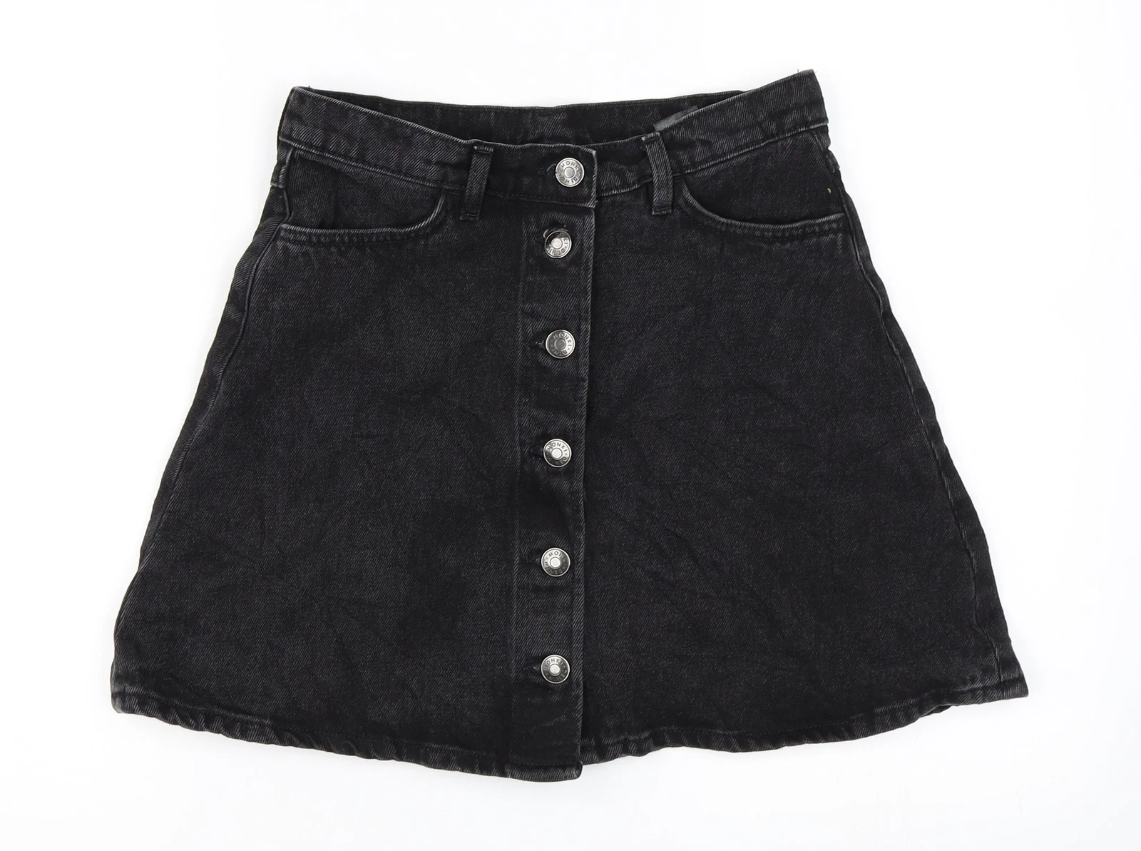 Monki Womens Black Cotton Blend A-Line Skirt Size W26 in