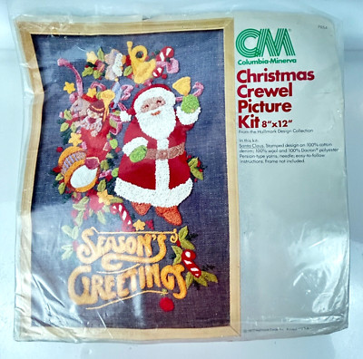 Columbia Minerva CM Christmas Crewel Kit Denim Santa Claus Hallmark Vintage 70s
