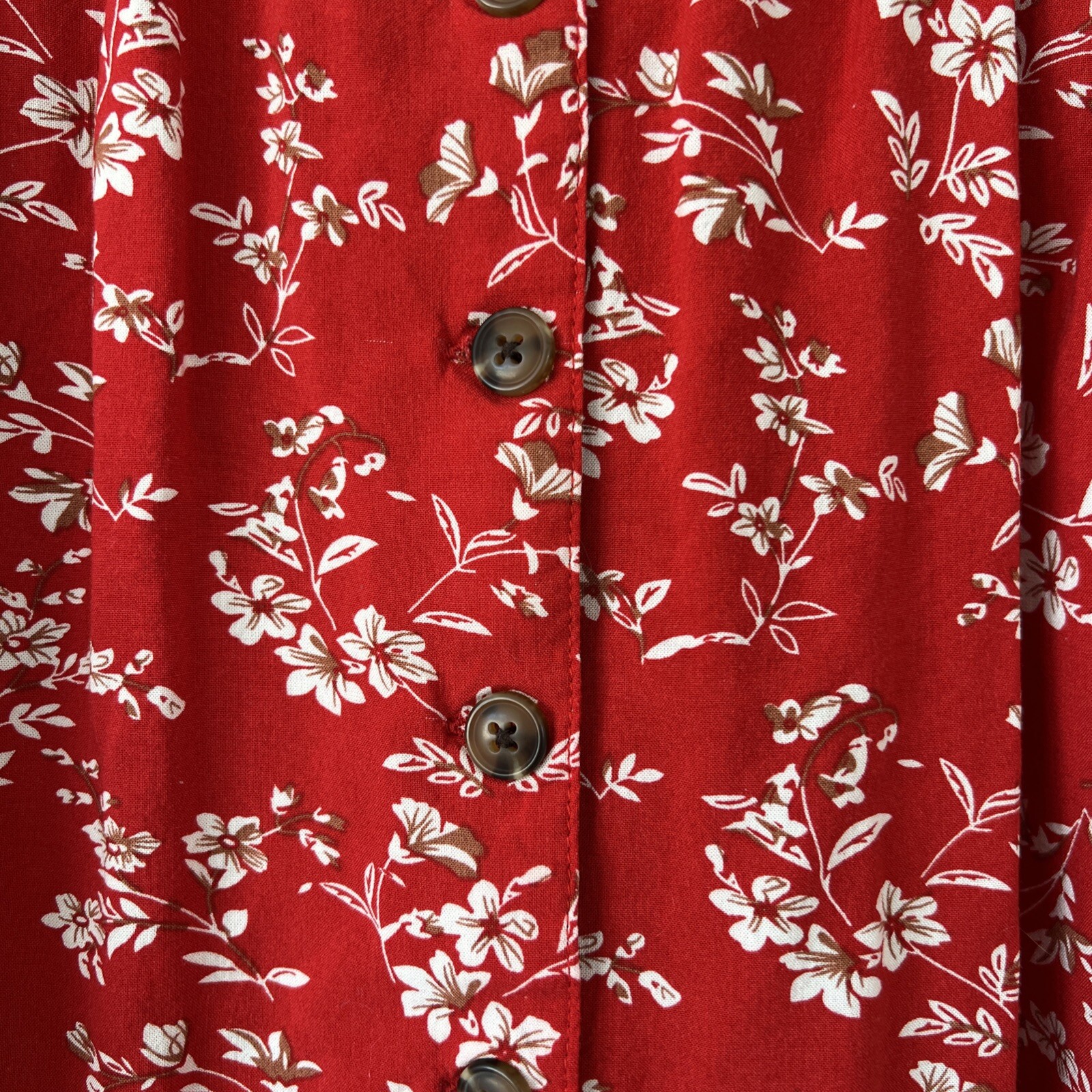 Indigo Rose Midi Dress Womens Medium Red White Floral Button Down Cottagecore