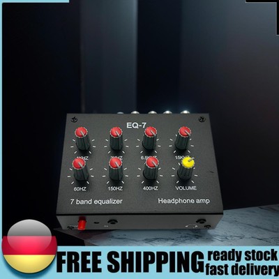 EQ-7 7 Band Equalizers 2 Channel Sound Signal Amplifier with 12V Power Adapter