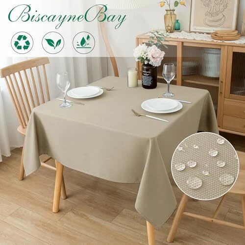 Textured Fabric Square Tablecloths 54 X 54 Inches Water 54X54" Natural - Image 2 of 4