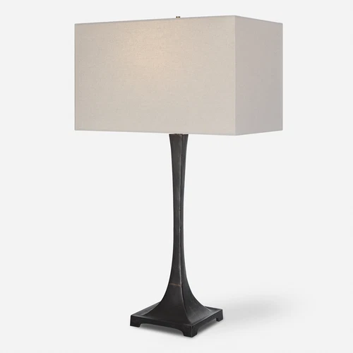Tapered Rustic Black Iron Column Table Lamp 30 in Minimalist Traditional Lodge - Picture 1 of 8