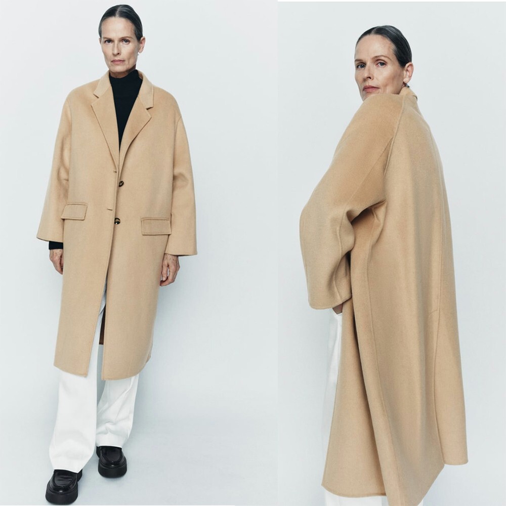 zara coat アウター　wool NEW ZARA double faced wool blend taupe brown 7522 coat size
