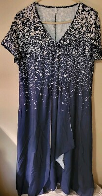 Faded Glory Womens Dress 2XL Blue Yellow Dots V Neck Pull Over Midi  51 In L 23