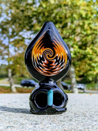 4" Dual Bowl Owl Flaming Wig Wag Premium Quality Glass Tobacco Smoking Hand Pipe - Picture 1 of 10