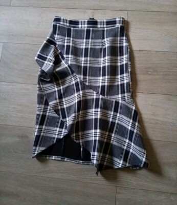 River Island Black White Check Mock Wrap Skirt Ruffle Frilled