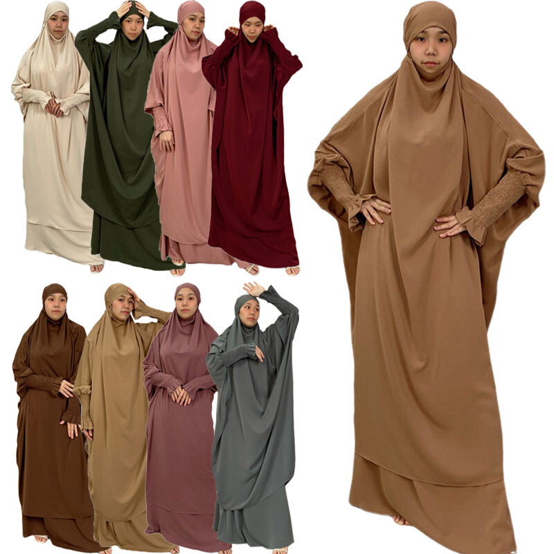 Ramadan Overhead Kaftan Abaya Women Prayer Dress Set Muslim Burqa Modest Robe
