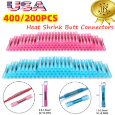 400/200pcs 22-14 AWG Heat Shrink Butt Wire Splice Connectors Crimp Terminals
