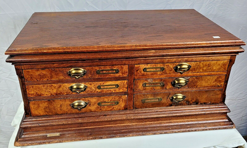 ANTIQUE OAK 6 DRAWER SPOOL TYPE CABINET JEWELRY CHEST - Picture 11 of 11
