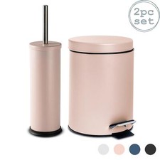 2pc Harbour Housewares 3L Bathroom Pedal Bin & Toilet Brush Set Matte Pink