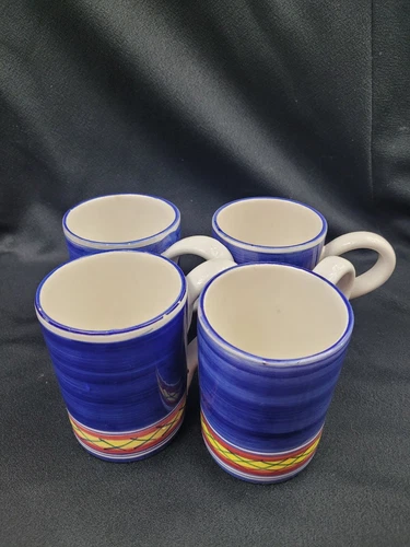Vintage The Cellar Hand Painted Mugs Cups Set Of 4 1990s Made In Italy 