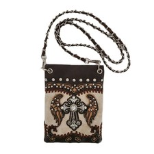 Western Cowgirl Crossbody Bag Purse Tooled Brown Jeweled