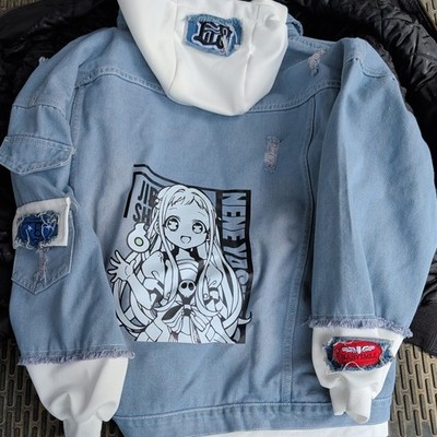 Nene Yashiro Denim Jacket Hoodie Large Distressed Anime Graphic Cosplay