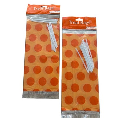 Lot of 2 Creative Converting Orange Polka Dot Cello Treat Bags 20ct with Ties