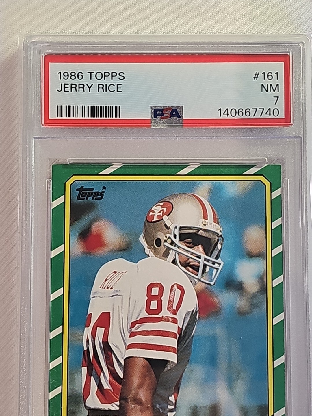 1986 Topps - Jerry Rice #161 RC HOF 49ERS PSA 7 NM view 3
