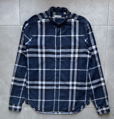 Burberry Brit Blue Men s Checked Monogram S Size Classic Collar LongSleeve Shirt