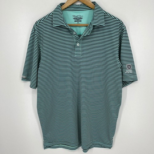 Straight Down Catta Verdera Mens Size Medium Polo Shirt Teal Black Striped