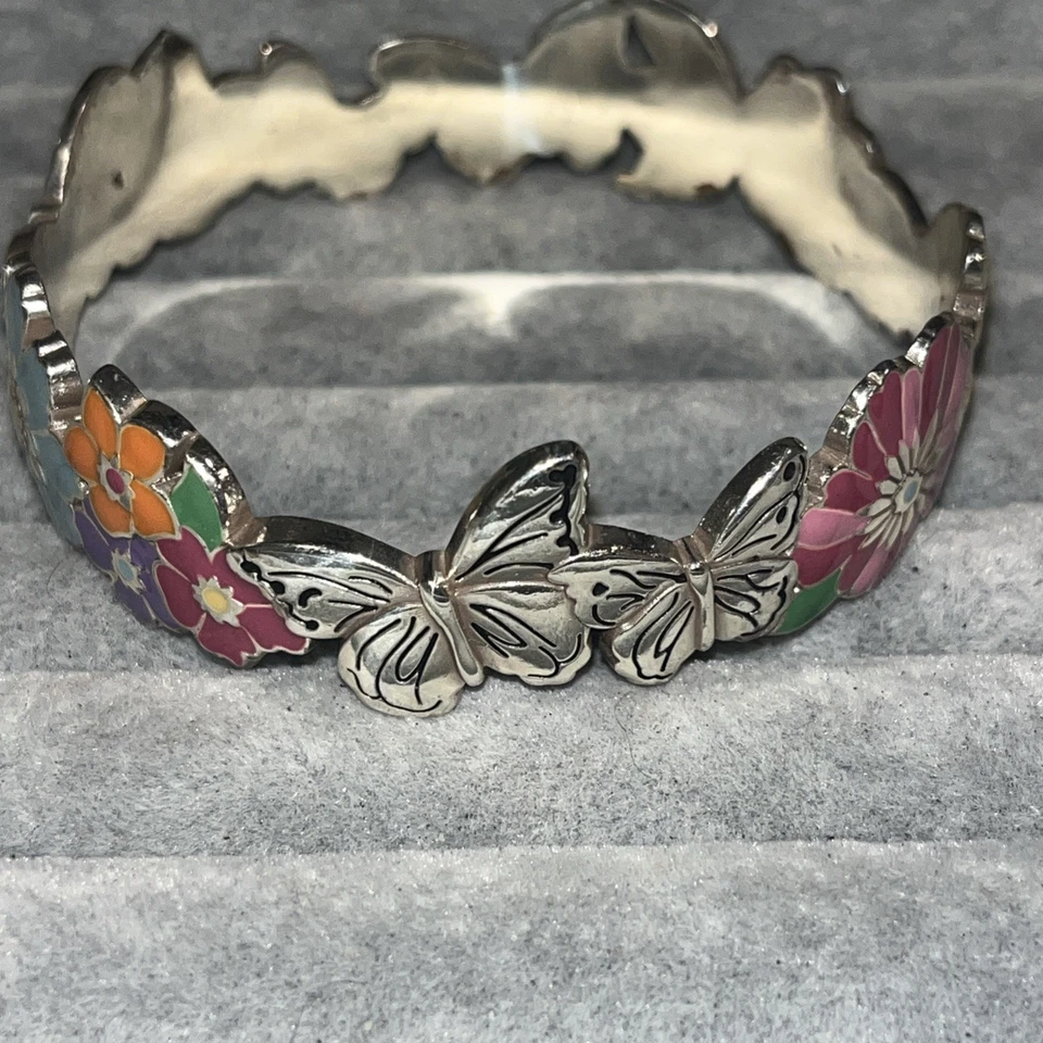 Nuevo Brazalete Brazalete Brighton Plata Mariposas Colorido Esmalte Flores Para Mujer Foto 2 de 4