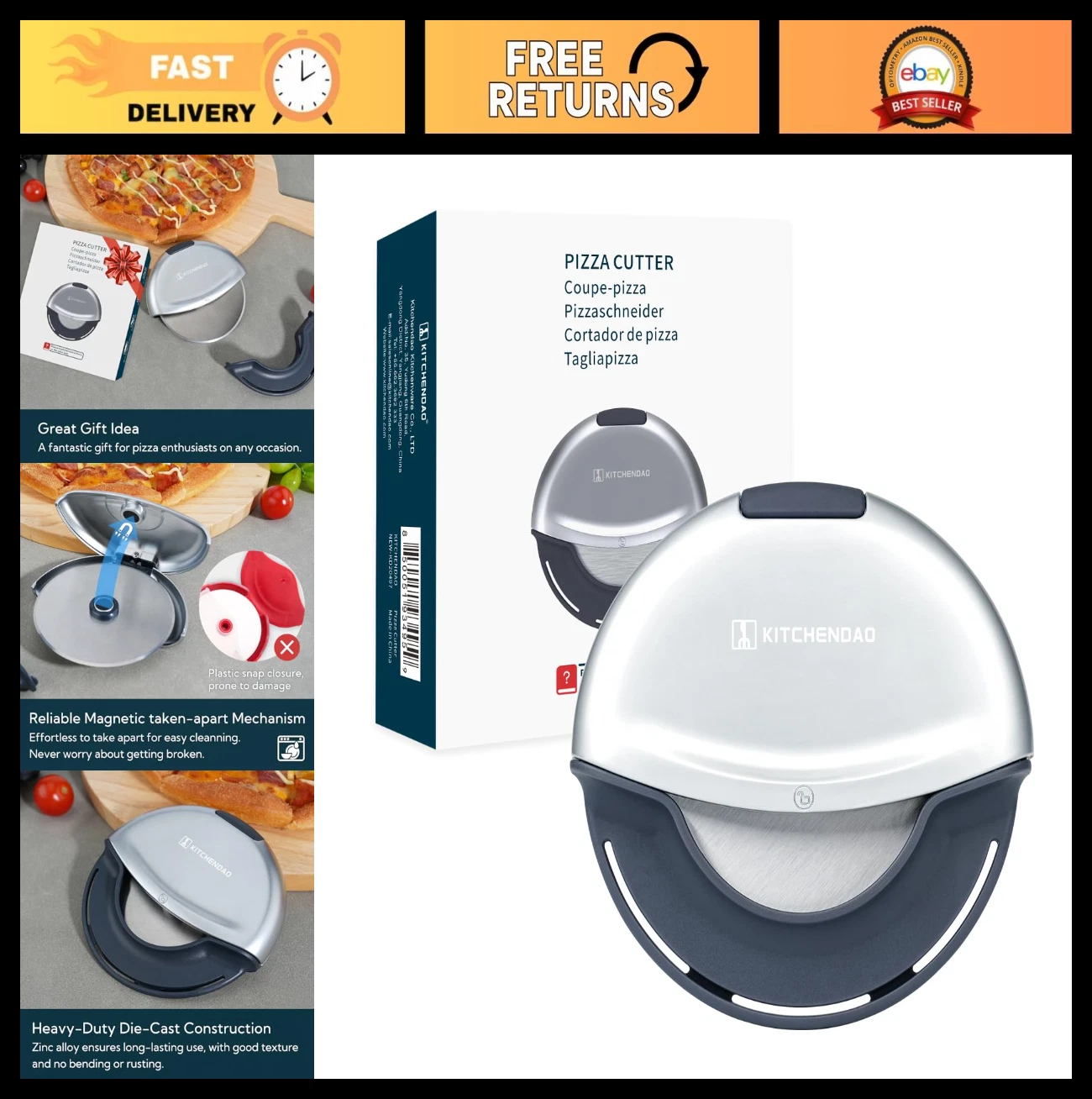 Heavy Duty Pizza Cutter Wheel - 4-Inch Sharp Blade, Magnetic Detachable Design,
Opens in a new windo