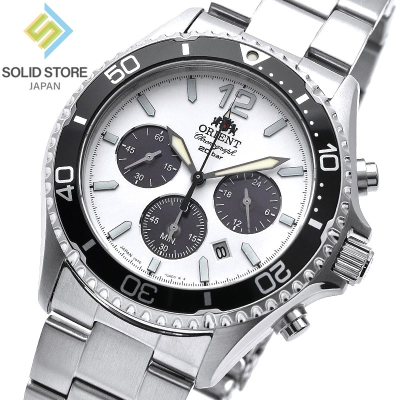 ORIENT Mako RN-TX0203S Chronograph Solar Watch Panda Dial White