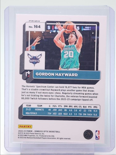 GORDON HAYWARD 2022-23 DONRUSS OPTIC CHECKERBOARD PRIZM HORNETS Q3844 - Picture 2 of 2