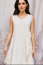 Victorian Trading Lavinia Garden Over Smock Ruffle Sleeveless Dress Ivory 34B