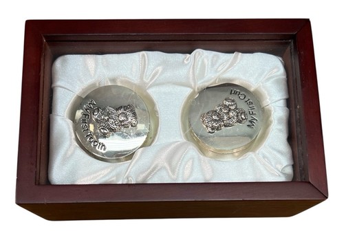 Vintage Silver Plated Baby’s First Curl & Tooth Glass Lid Rosewood Keepsake Box