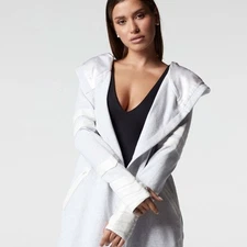 Blanc Noir Maitri White Faux Leather Traveler Jacket Hooded M